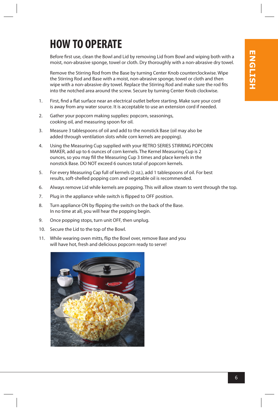 How to operate, En g li s h | Nostalgia Electrics SP300 RETRO RED User Manual | Page 8 / 30