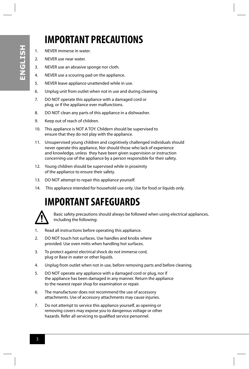 Important precautions, Important safeguards, En g li s h | Nostalgia Electrics TPM100 REDBLK User Manual | Page 5 / 30