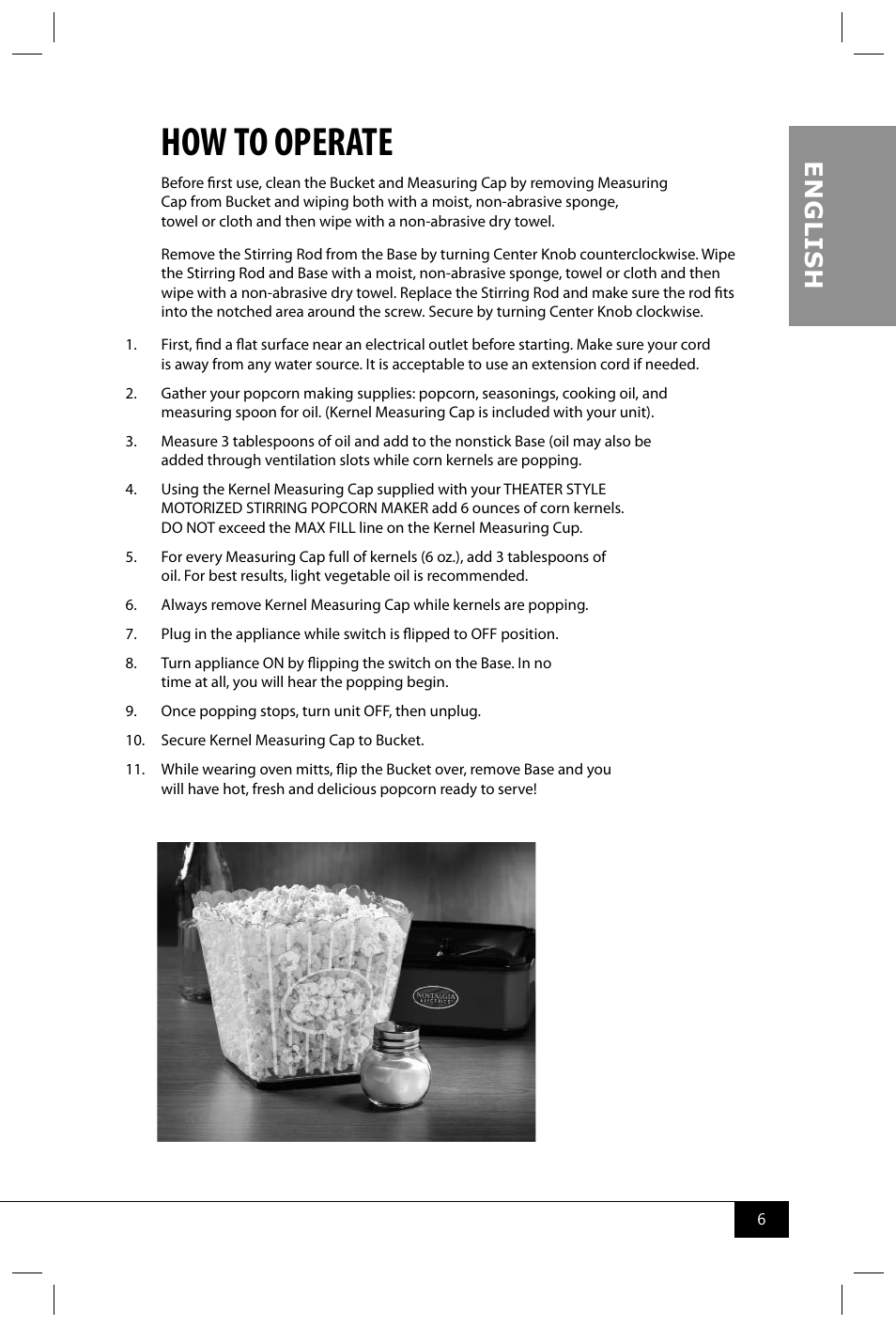How to operate, En g li s h | Nostalgia Electrics TPM100 REDBLK User Manual | Page 8 / 30