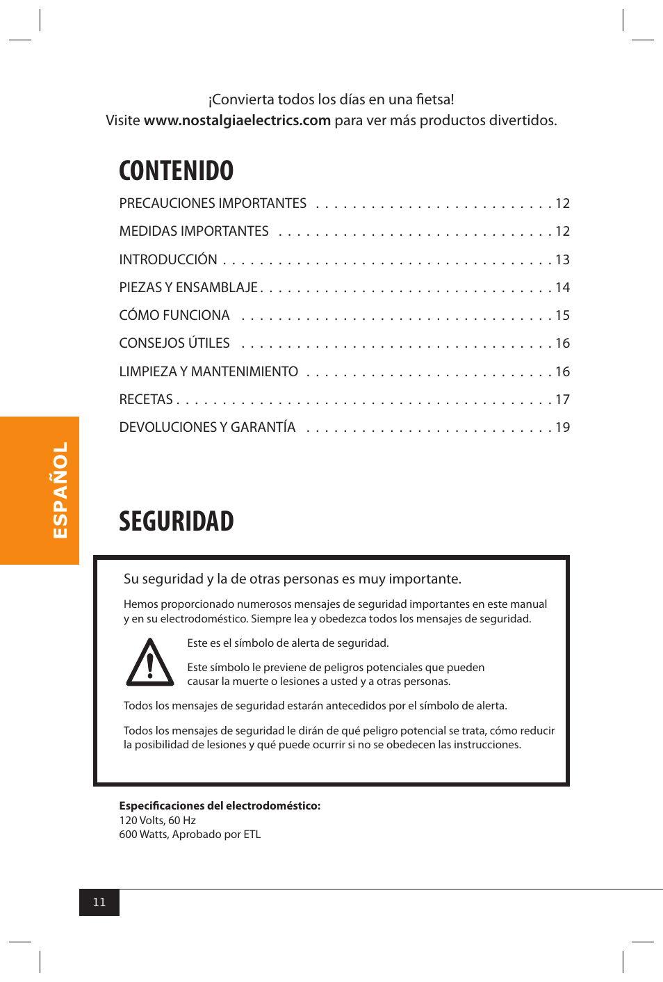 Nostalgia Electrics SP440 SERIES User Manual | Page 13 / 30