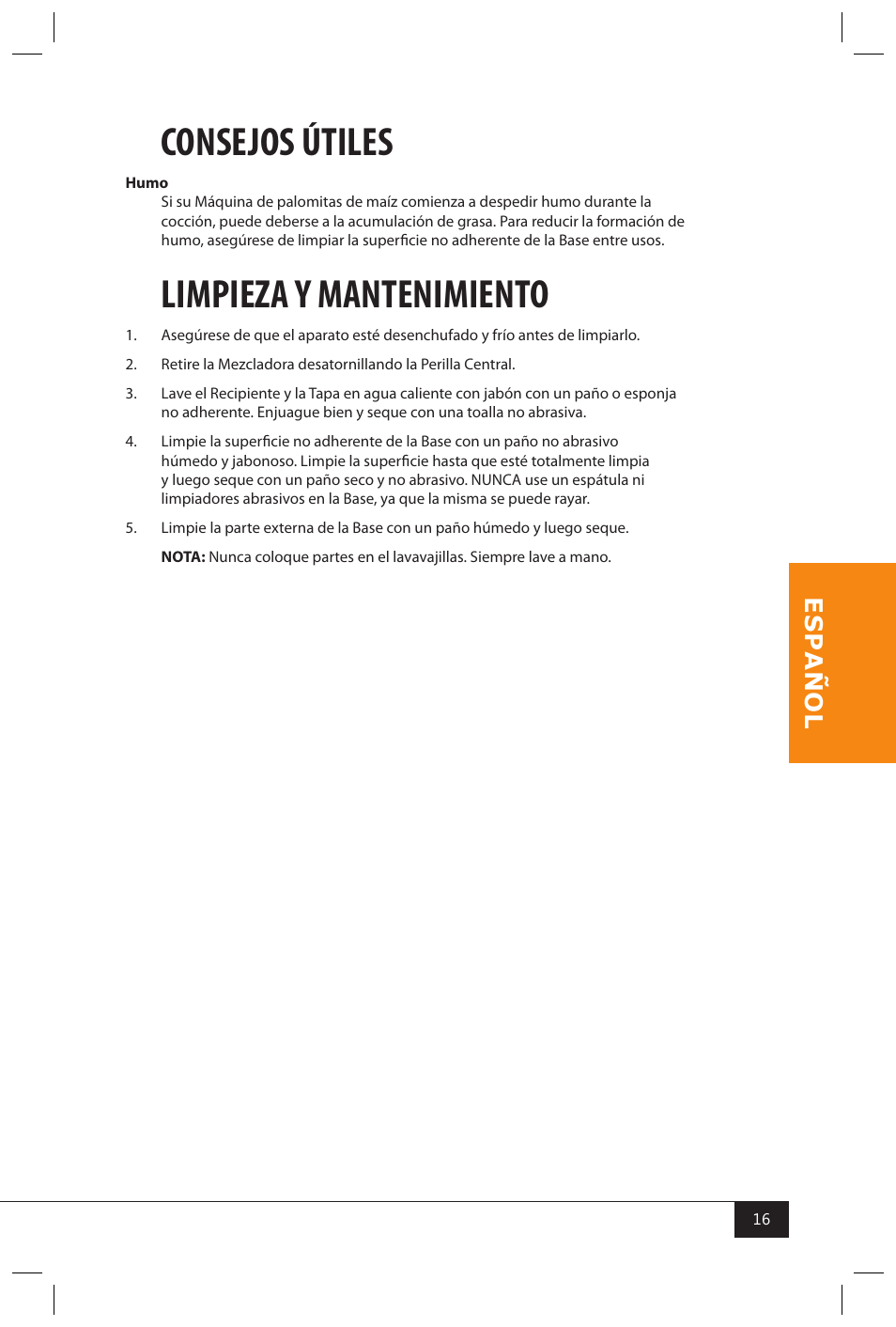 Consejos útiles, Limpieza y mantenimiento | Nostalgia Electrics SP440 SERIES User Manual | Page 18 / 30