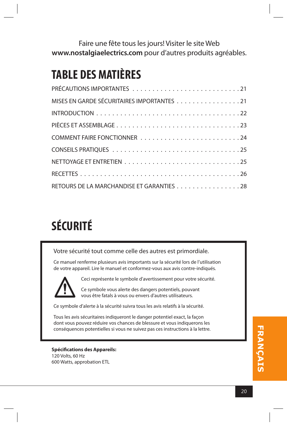 Nostalgia Electrics SP440 SERIES User Manual | Page 22 / 30