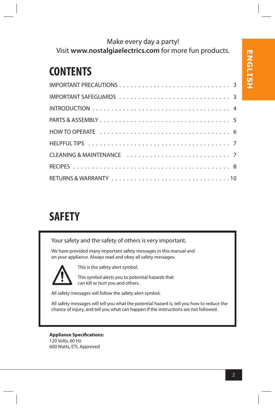 Nostalgia Electrics SP440 SERIES User Manual | Page 4 / 30