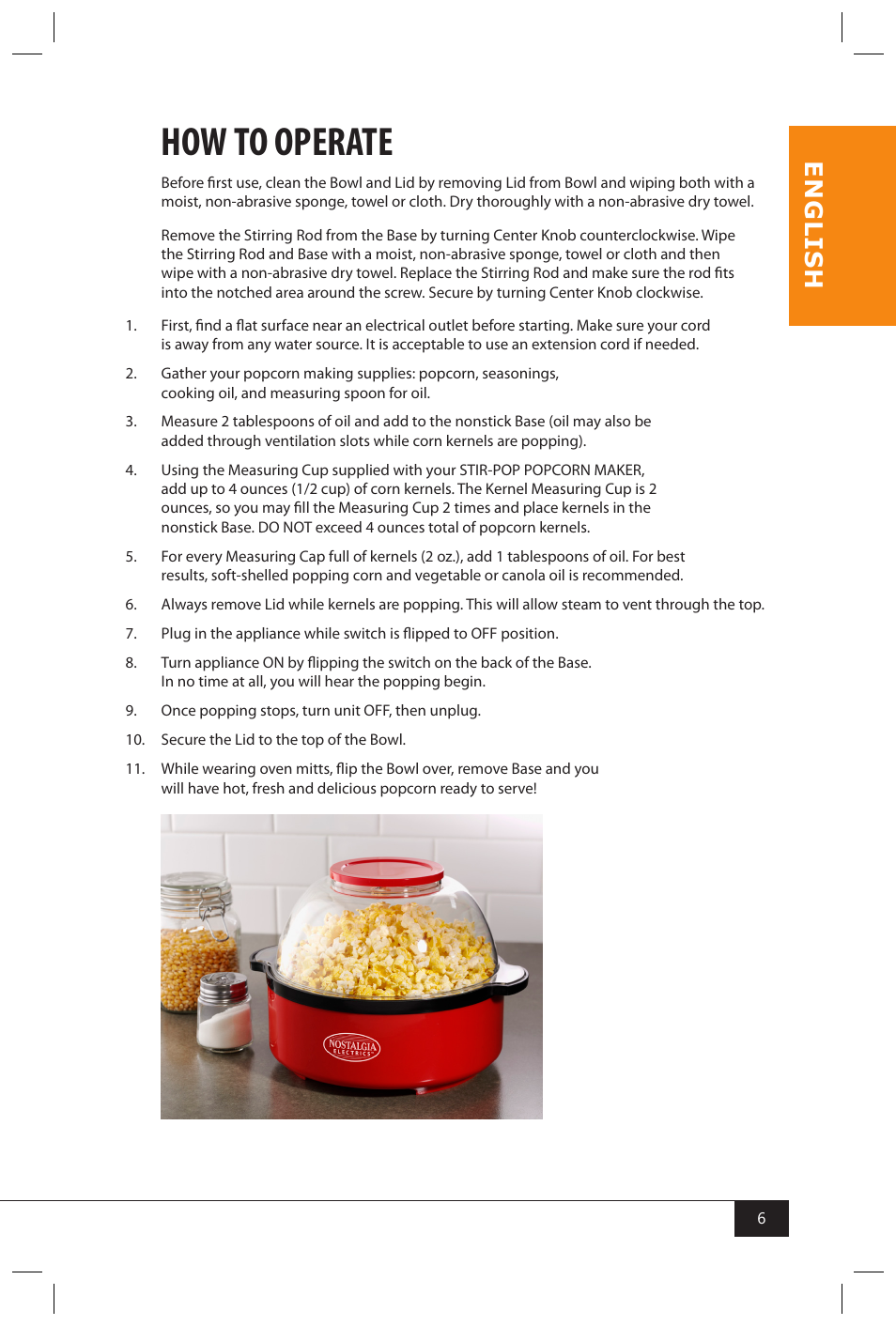 How to operate, En g li s h | Nostalgia Electrics SP440 SERIES User Manual | Page 8 / 30