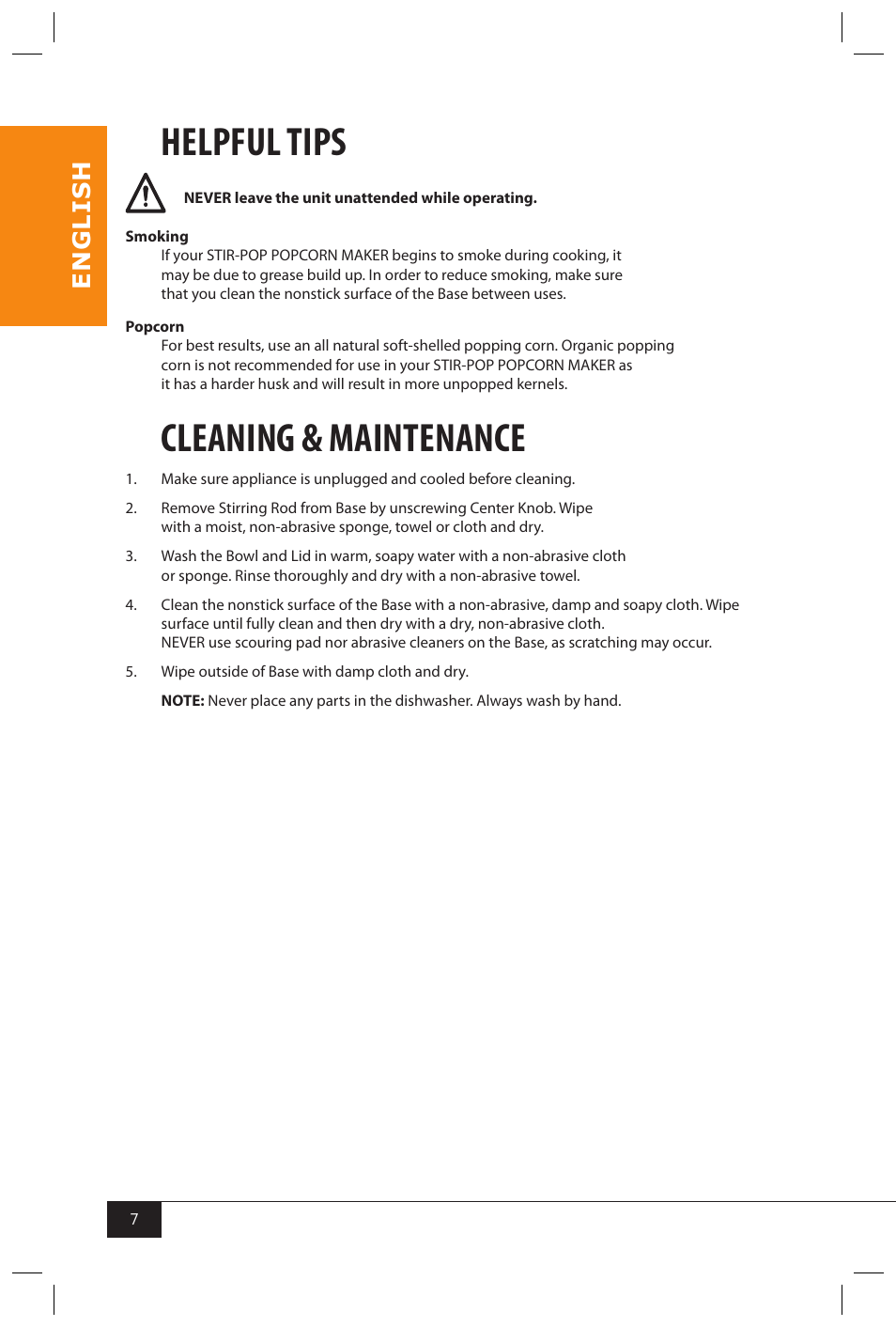 Helpful tips, Cleaning & maintenance, En g li s h | Nostalgia Electrics SP440 SERIES User Manual | Page 9 / 30