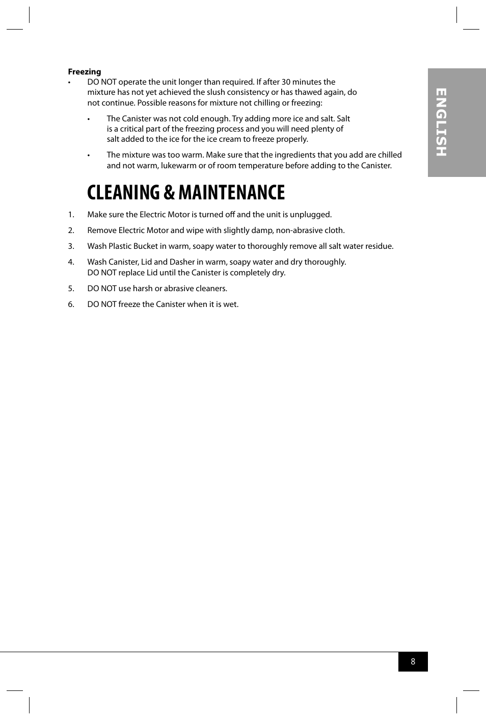 Cleaning & maintenance, En g li s h | Nostalgia Electrics ICMP400 SERIES User Manual | Page 10 / 42