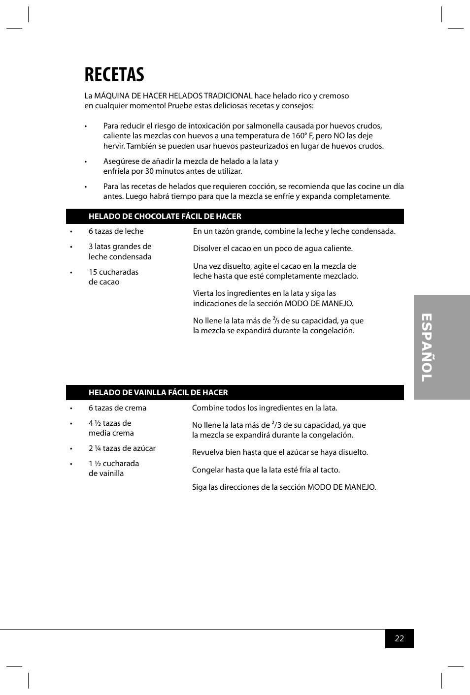 Recetas | Nostalgia Electrics ICMP400 SERIES User Manual | Page 24 / 42