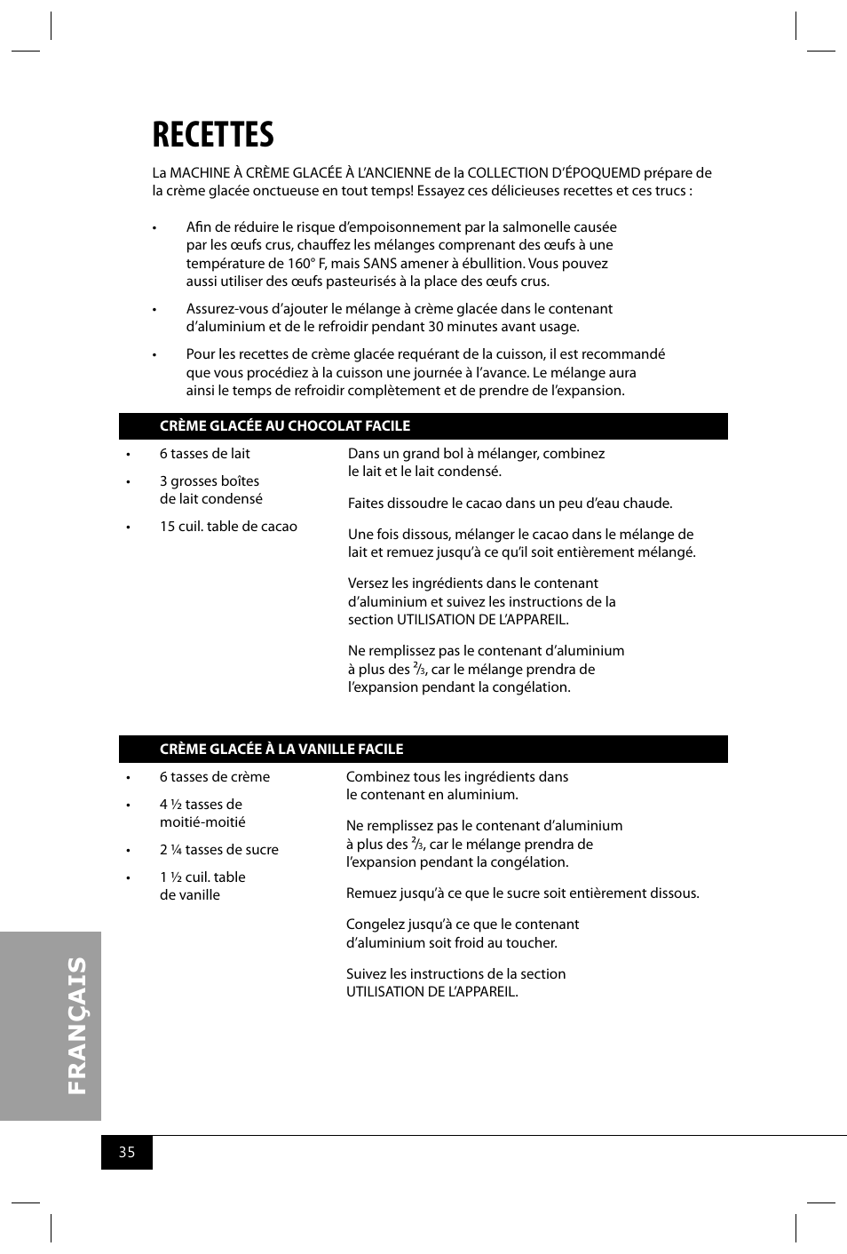 Recettes | Nostalgia Electrics ICMP400 SERIES User Manual | Page 37 / 42