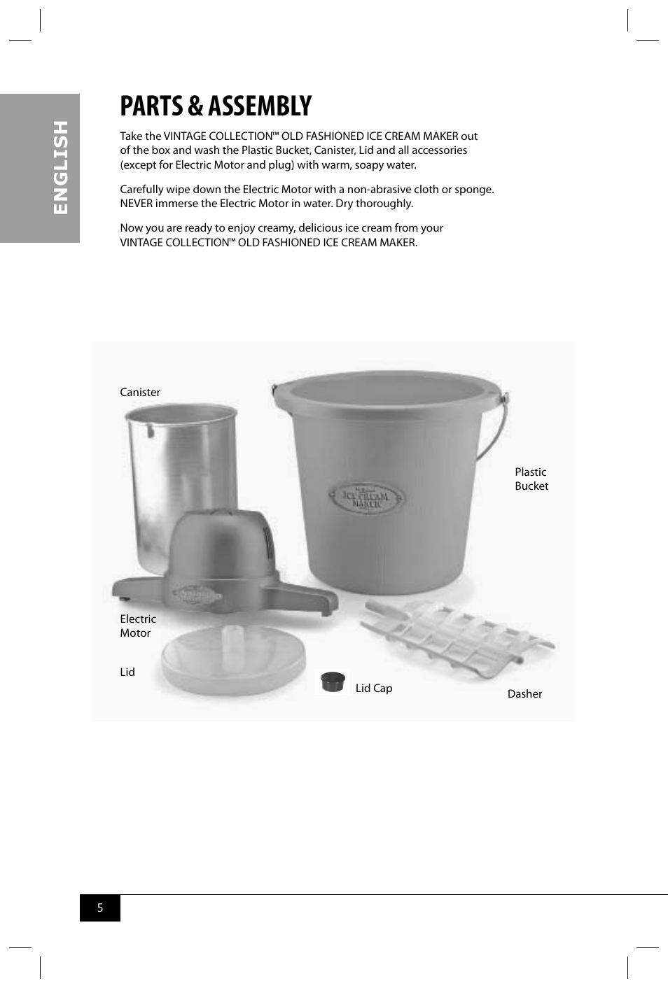 Parts & assembly, En g li s h | Nostalgia Electrics ICMP400 SERIES User Manual | Page 7 / 42
