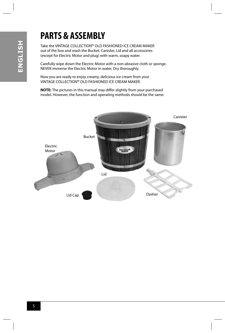 Parts & assembly, En g li s h | Nostalgia Electrics ICMP200 WD User Manual | Page 7 / 42