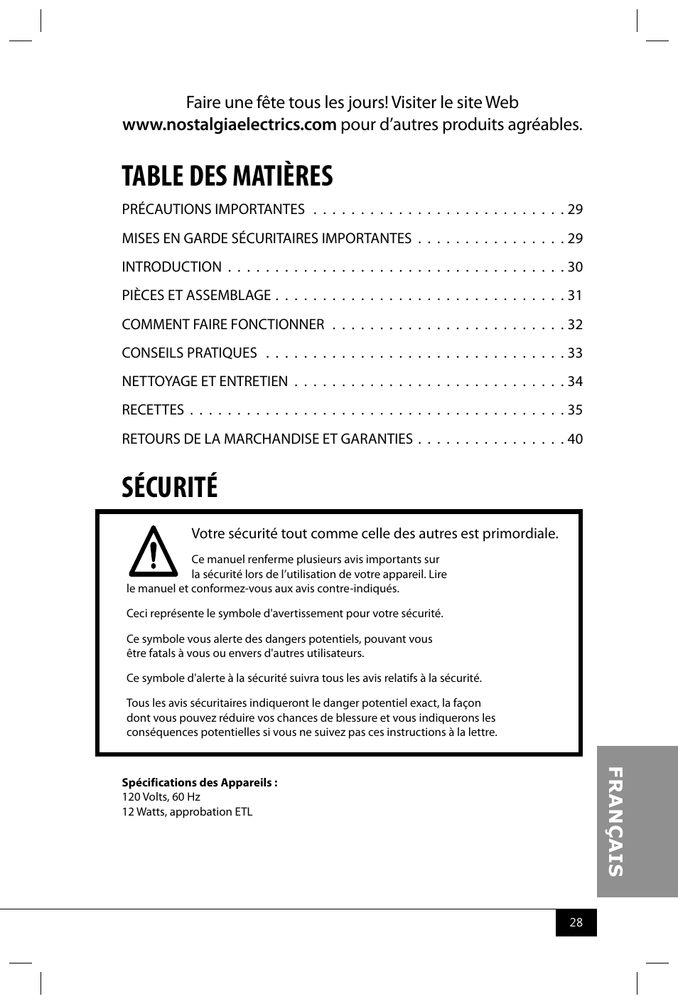 Nostalgia Electrics ICMP200 PIST User Manual | Page 30 / 42