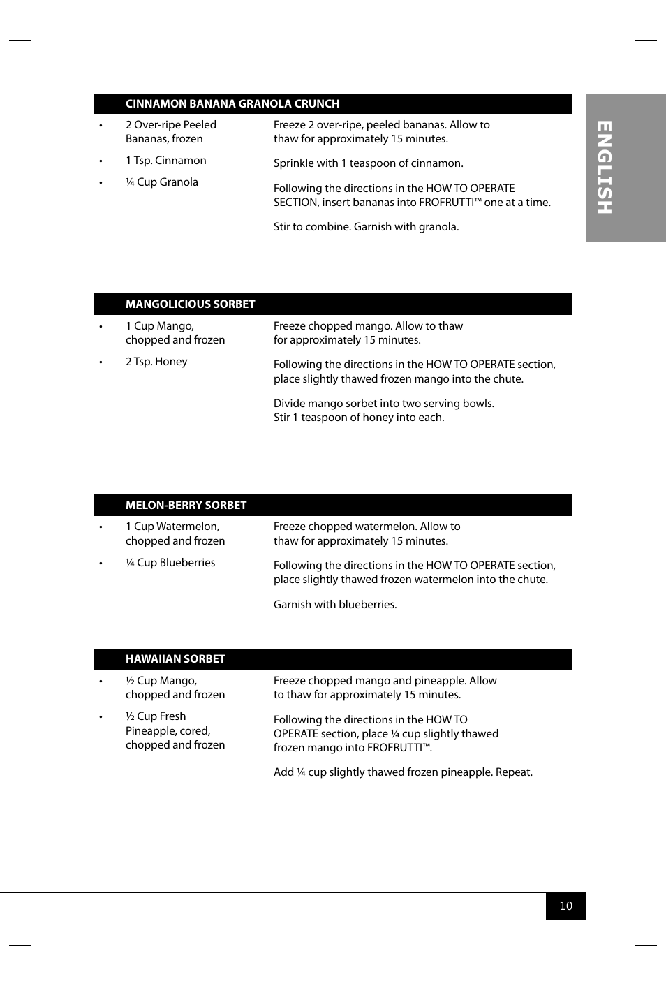 En g li s h | Nostalgia Electrics FFT100 User Manual | Page 12 / 42