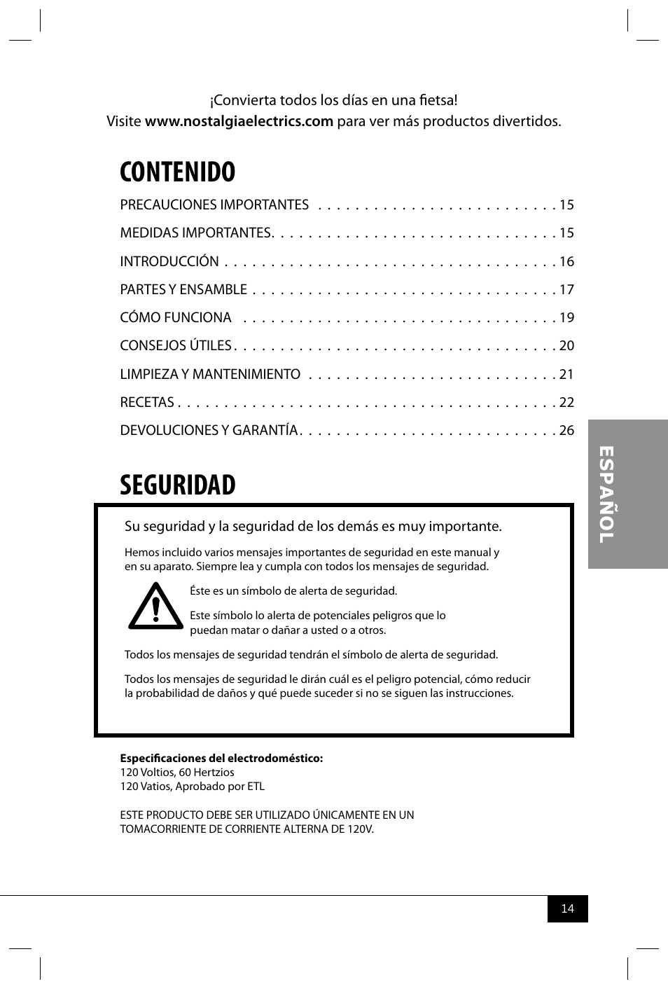 Nostalgia Electrics FFT100 User Manual | Page 16 / 42