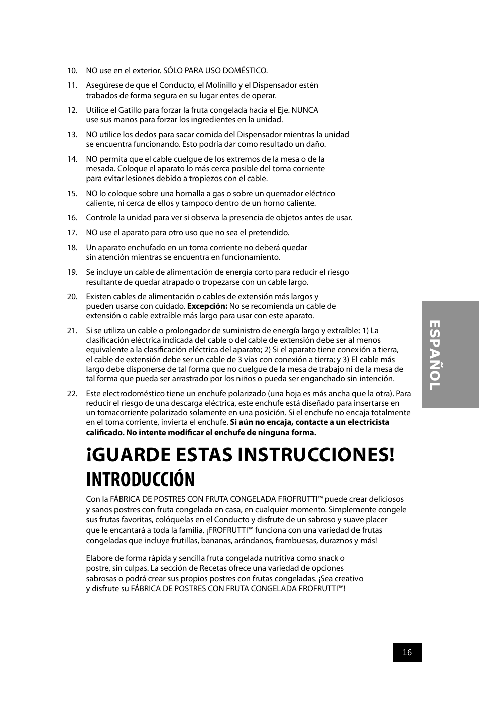 Introducción, Guarde estas instrucciones | Nostalgia Electrics FFT100 User Manual | Page 18 / 42