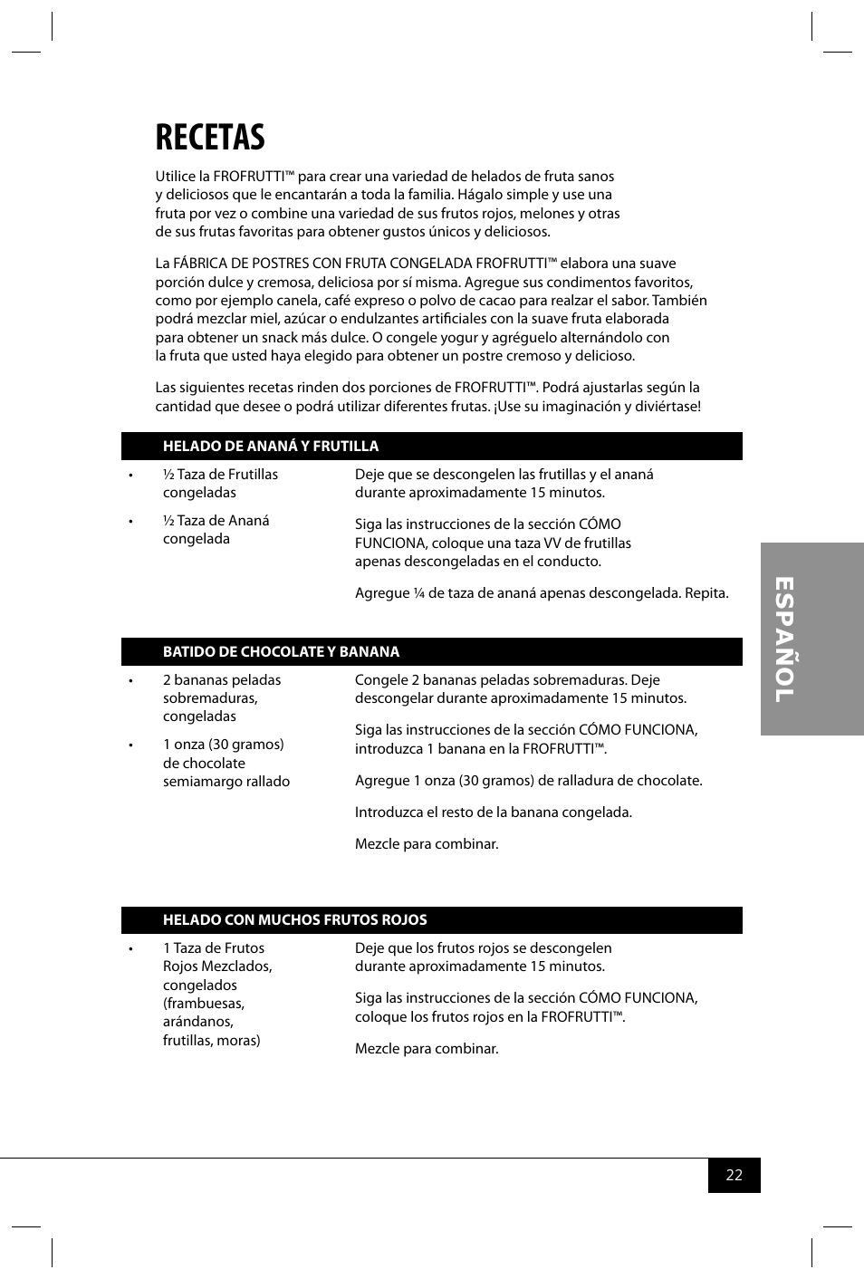 Recetas | Nostalgia Electrics FFT100 User Manual | Page 24 / 42