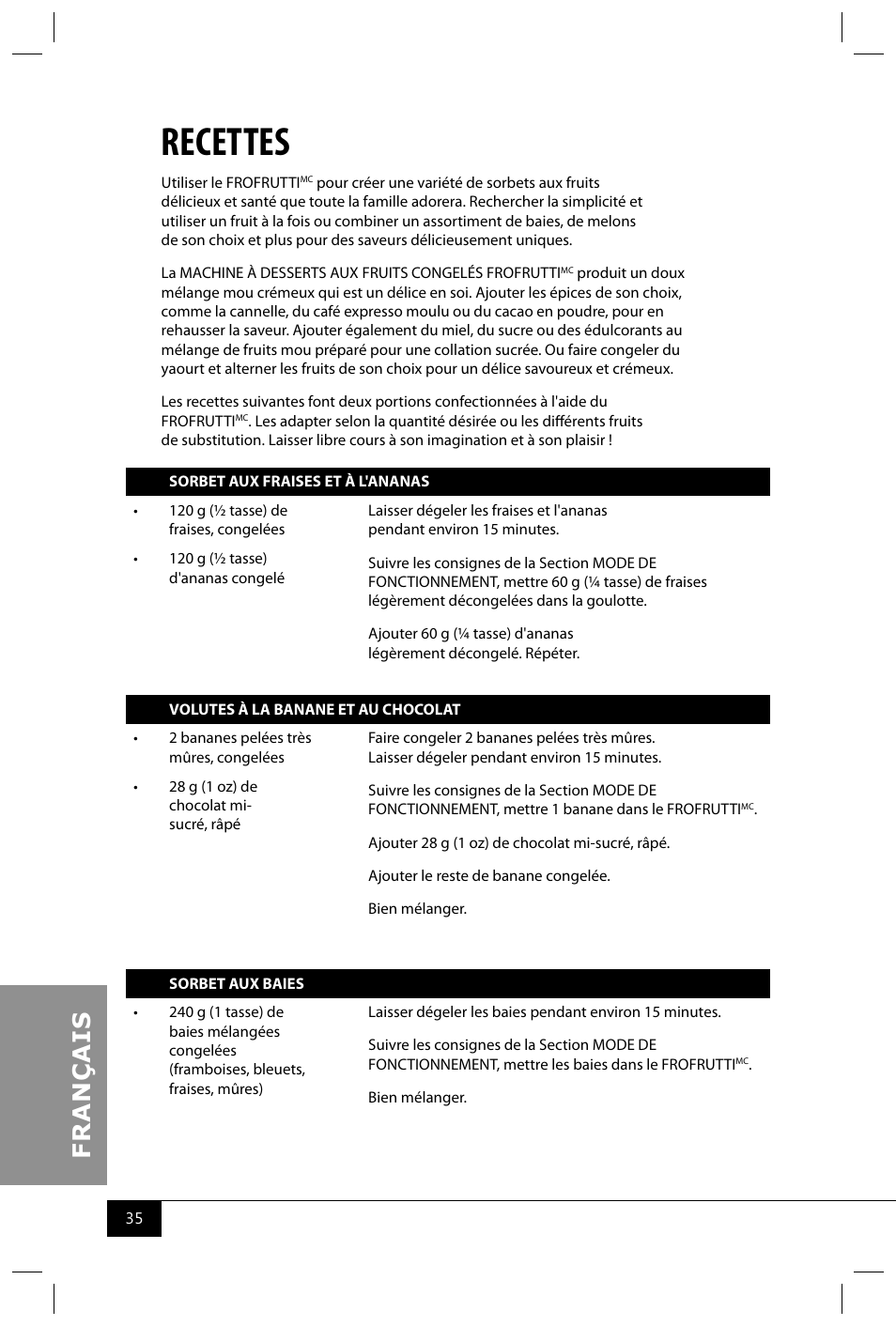 Recettes | Nostalgia Electrics FFT100 User Manual | Page 37 / 42