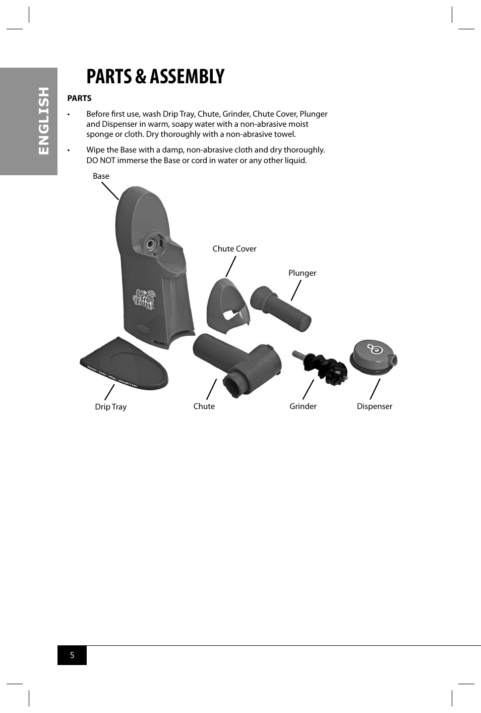 Parts & assembly, En g li s h | Nostalgia Electrics FFT100 User Manual | Page 7 / 42