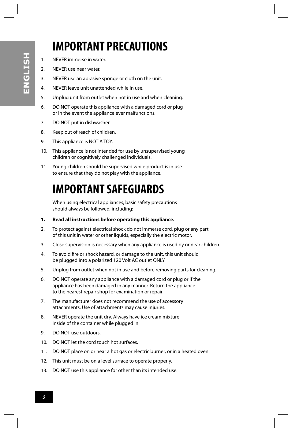 Important precautions, Important safeguards, En g li s h | Nostalgia Electrics DIC200 RETRO RED User Manual | Page 5 / 14