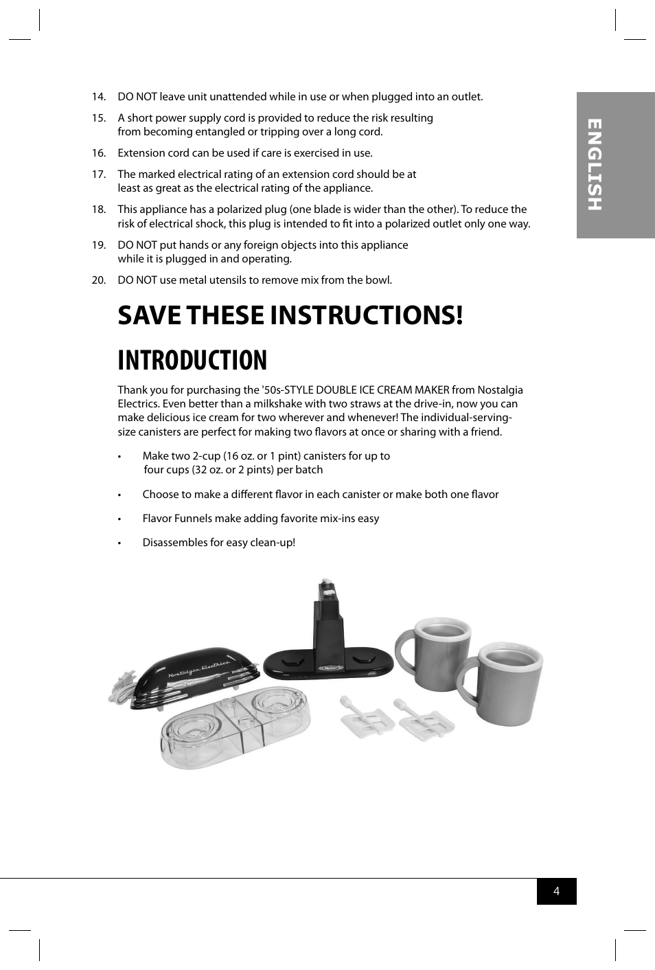 Introduction, Save these instructions, En g li s h | Nostalgia Electrics DIC200 RETRO RED User Manual | Page 6 / 14