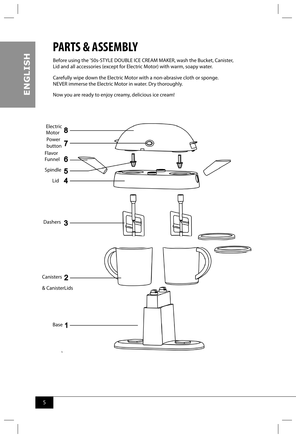 Parts & assembly, En g li s h | Nostalgia Electrics DIC200 RETRO RED User Manual | Page 7 / 14