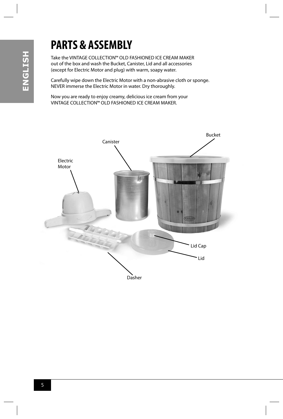 Parts & assembly, En g li s h | Nostalgia Electrics ICMW400 User Manual | Page 7 / 16