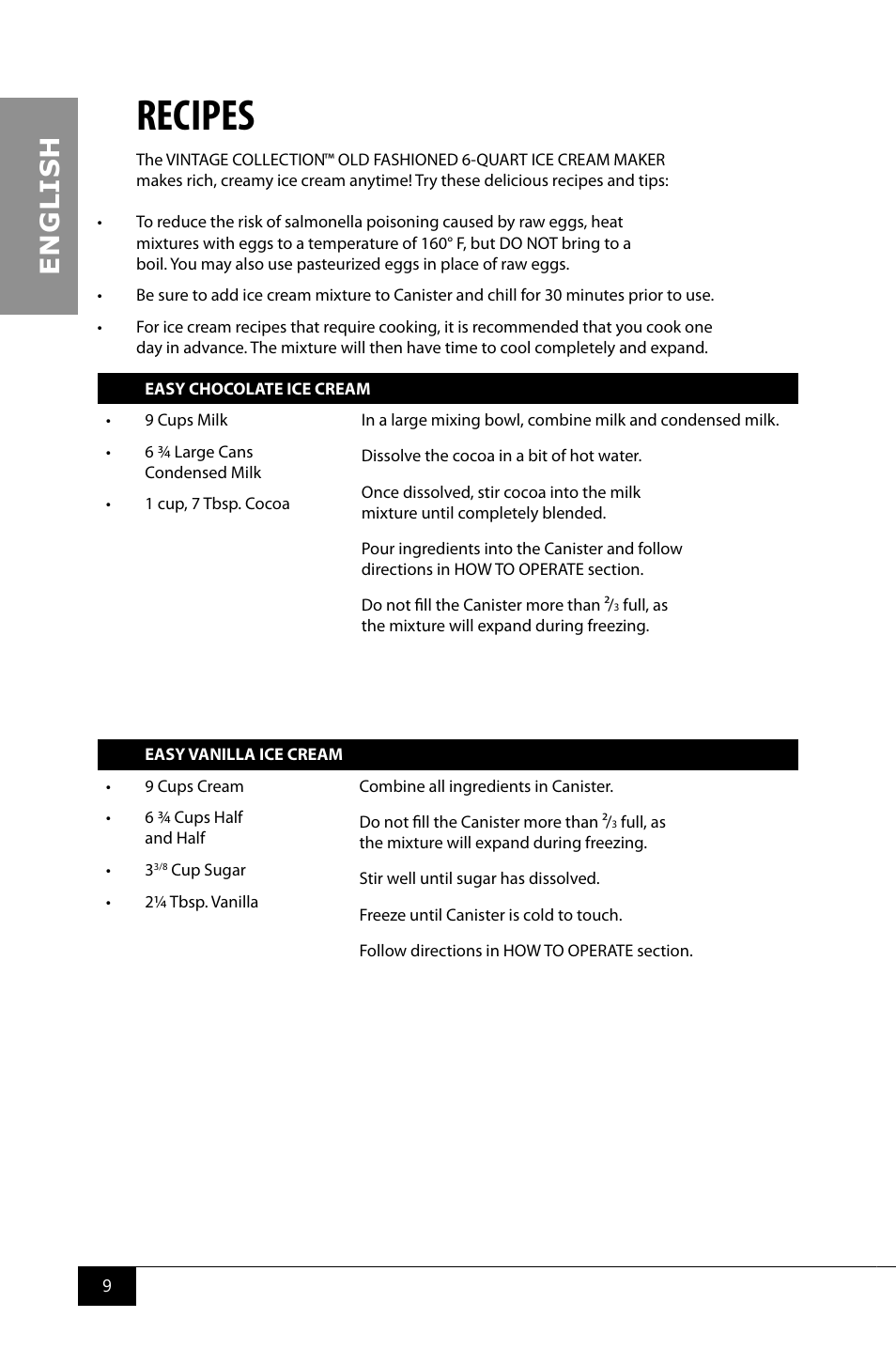 Recipes, En g li s h | Nostalgia Electrics ICMP600WD User Manual | Page 11 / 16