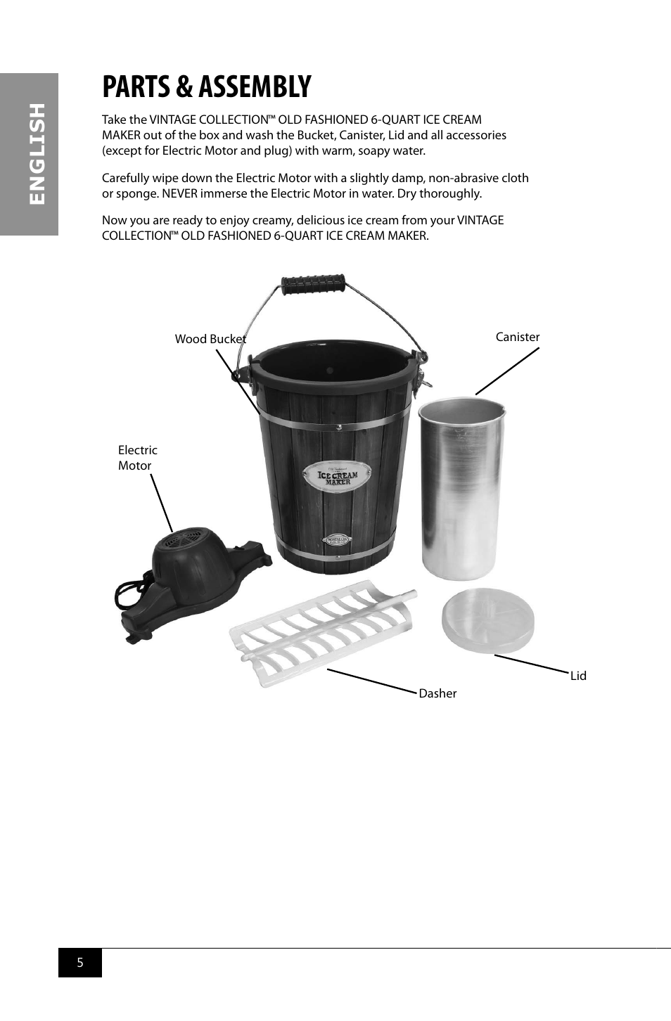 Parts & assembly, En g li s h | Nostalgia Electrics ICMP600WD User Manual | Page 7 / 16
