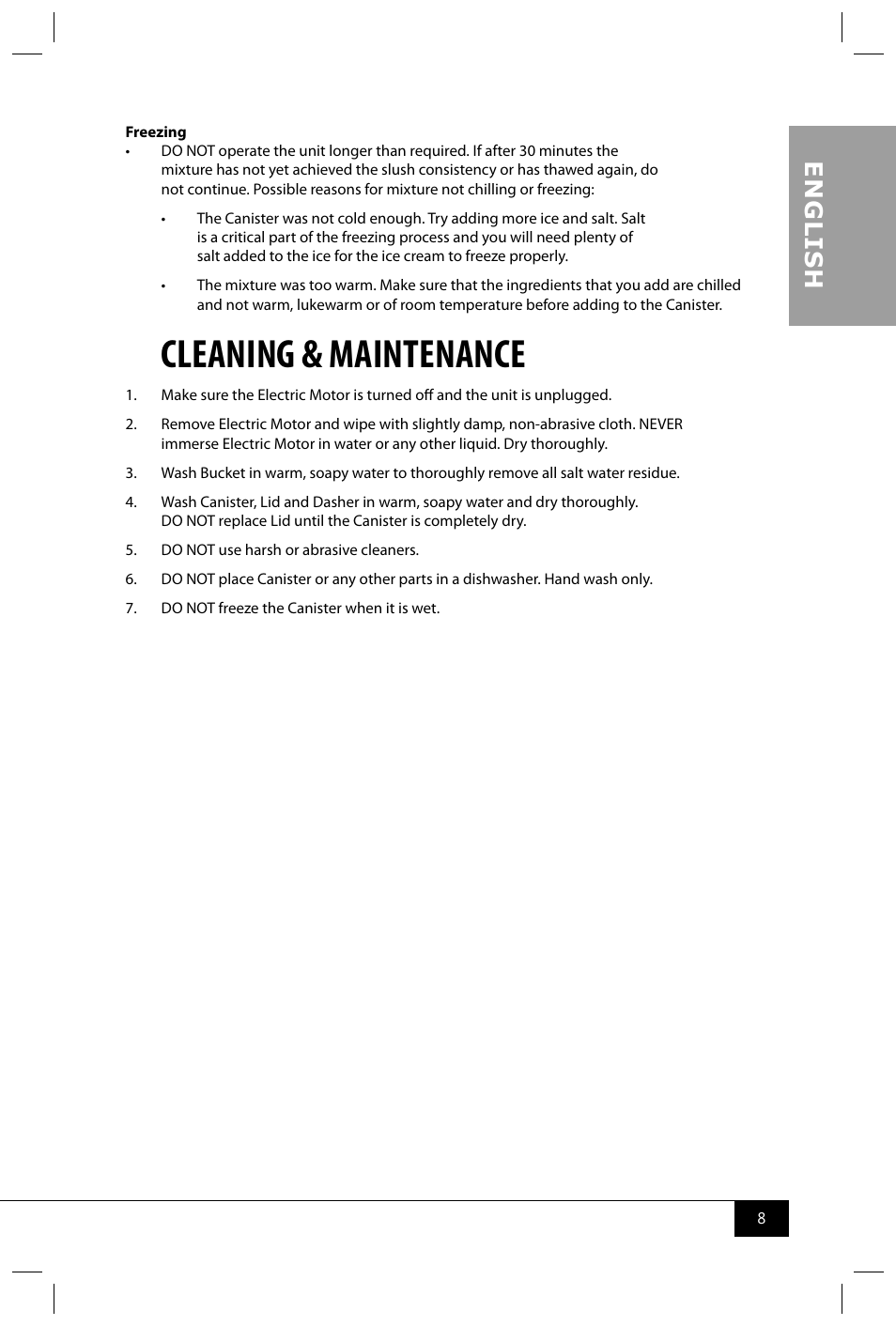 Cleaning & maintenance, En g li s h | Nostalgia Electrics ICMP400WD User Manual | Page 10 / 16