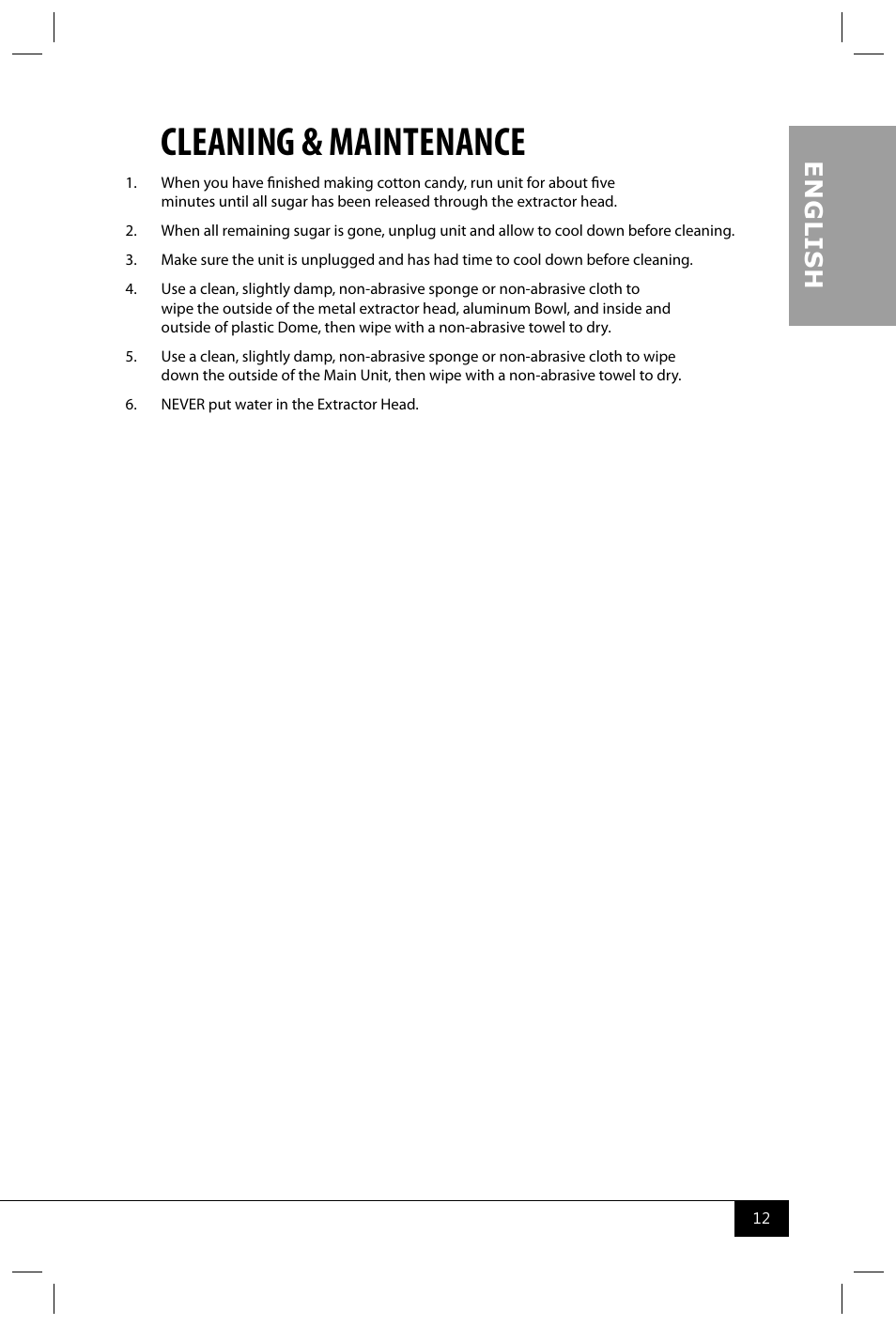 Cleaning & maintenance, En g li s h | Nostalgia Electrics CCM600 User Manual | Page 14 / 40
