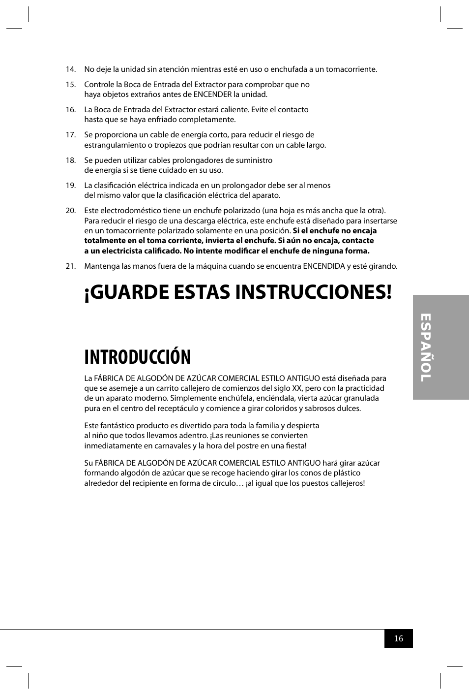 Guarde estas instrucciones! introducción | Nostalgia Electrics CCM600 User Manual | Page 18 / 40