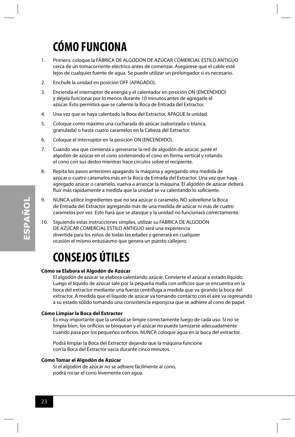 Cómo funciona, Consejos útiles | Nostalgia Electrics CCM600 User Manual | Page 25 / 40