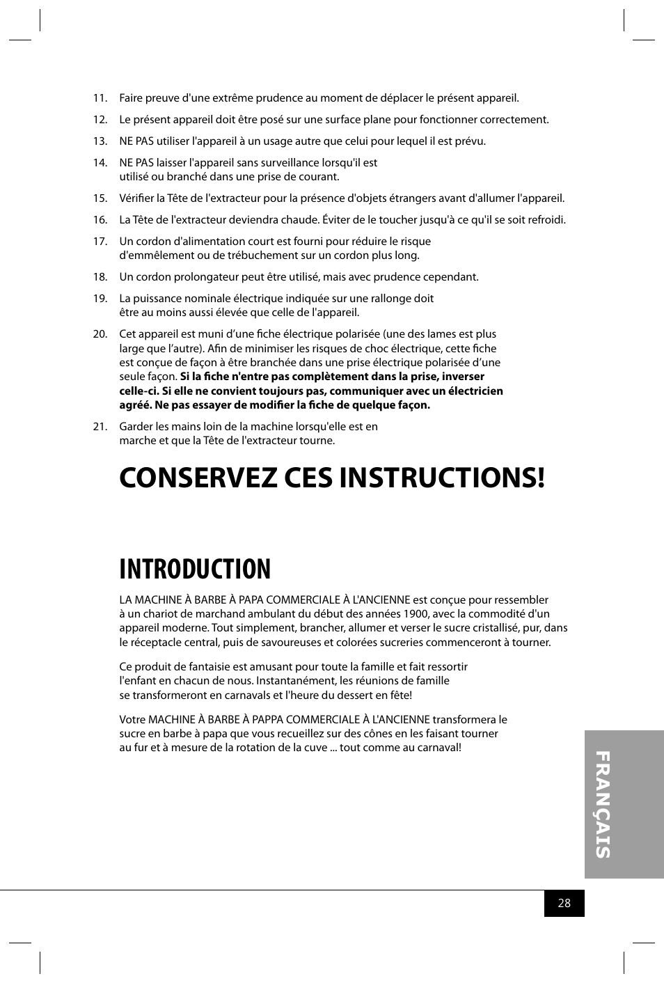 Conservez ces instructions! introduction | Nostalgia Electrics CCM600 User Manual | Page 30 / 40