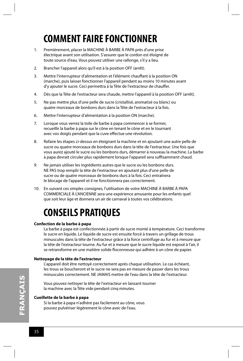 Comment faire fonctionner, Conseils pratiques | Nostalgia Electrics CCM600 User Manual | Page 37 / 40