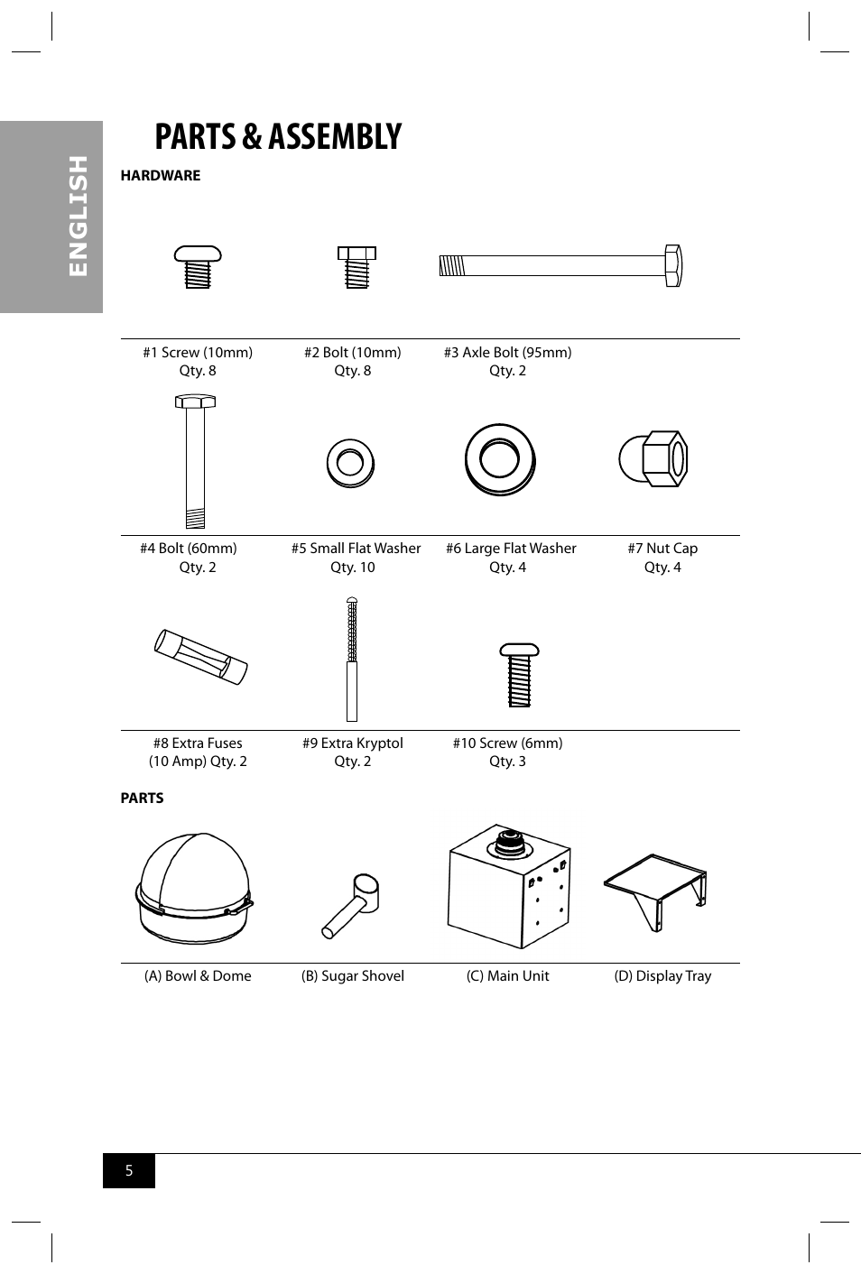 Parts & assembly, En g li s h | Nostalgia Electrics CCM600 User Manual | Page 7 / 40
