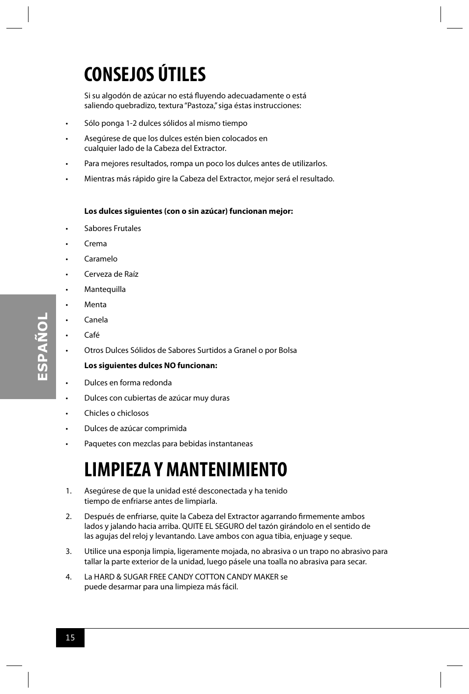 Consejos útiles, Limpieza y mantenimiento | Nostalgia Electrics PCM305 User Manual | Page 17 / 28