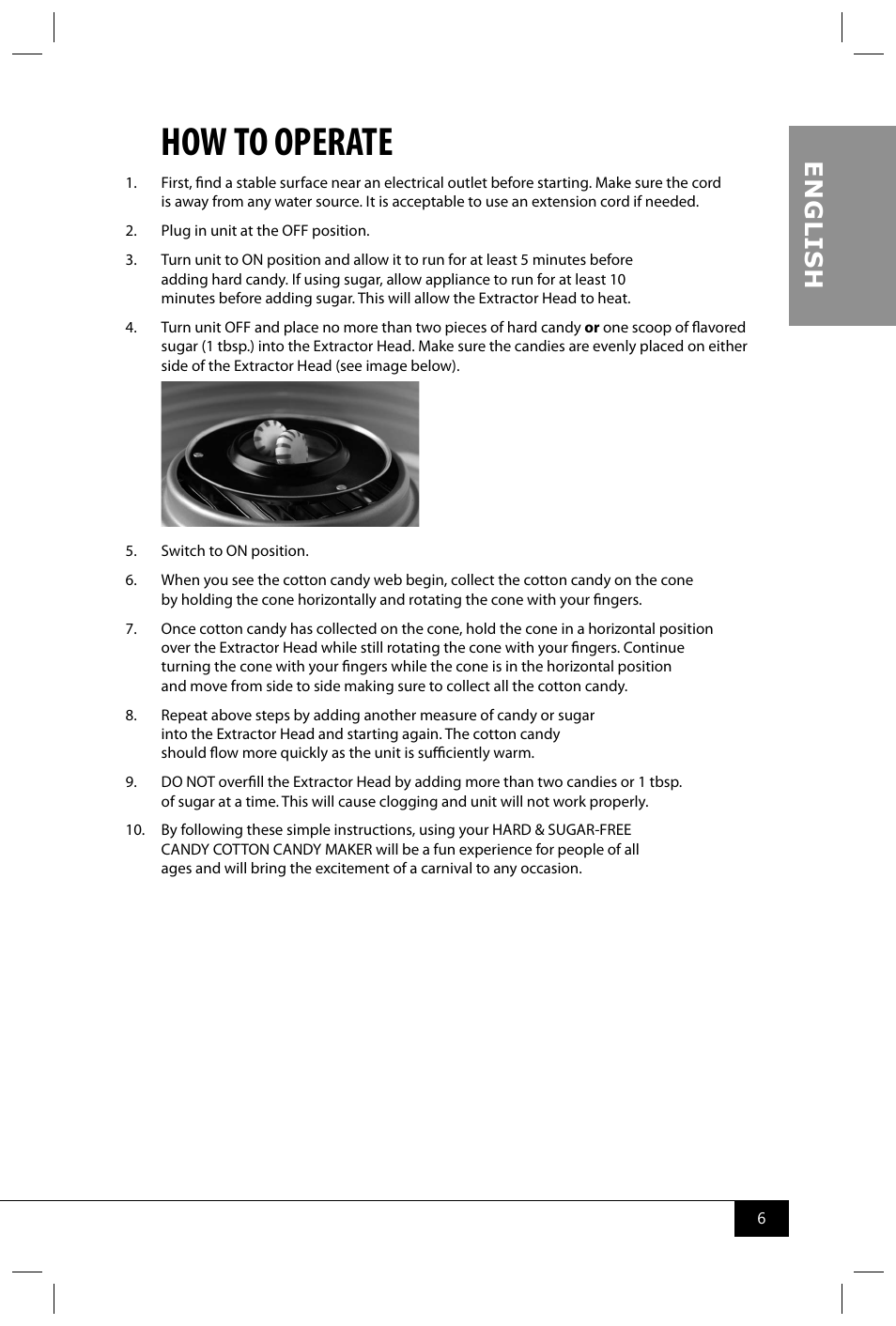 How to operate, En g li s h | Nostalgia Electrics PCM305 User Manual | Page 8 / 28