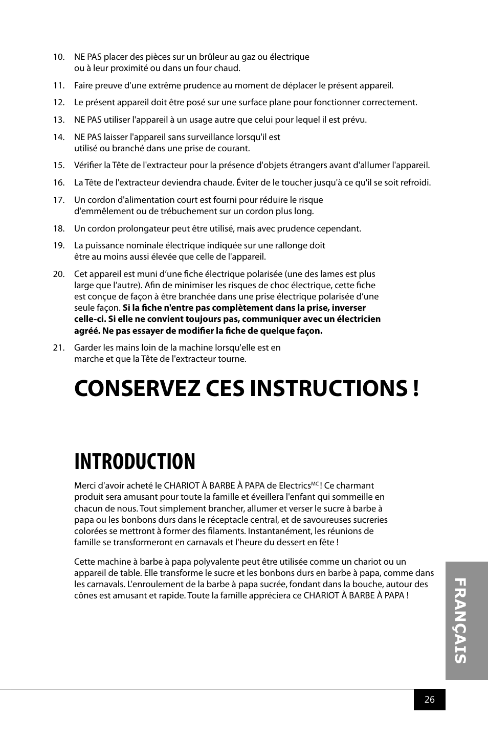 Conservez ces instructions ! introduction | Nostalgia Electrics CCM510 User Manual | Page 28 / 36