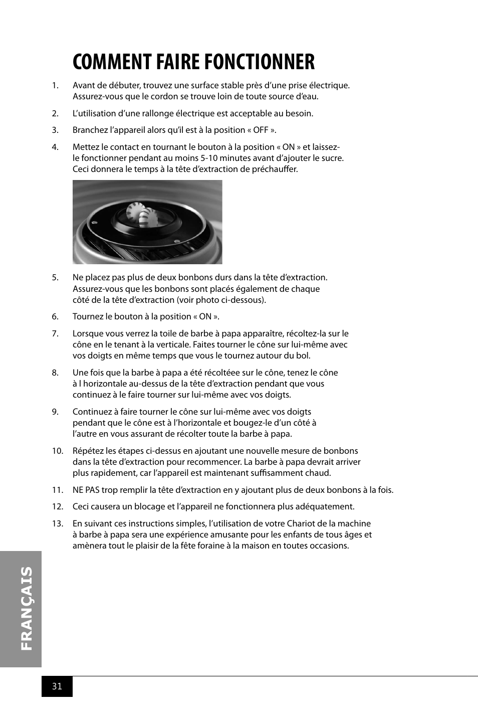 Comment faire fonctionner | Nostalgia Electrics CCM510 User Manual | Page 33 / 36
