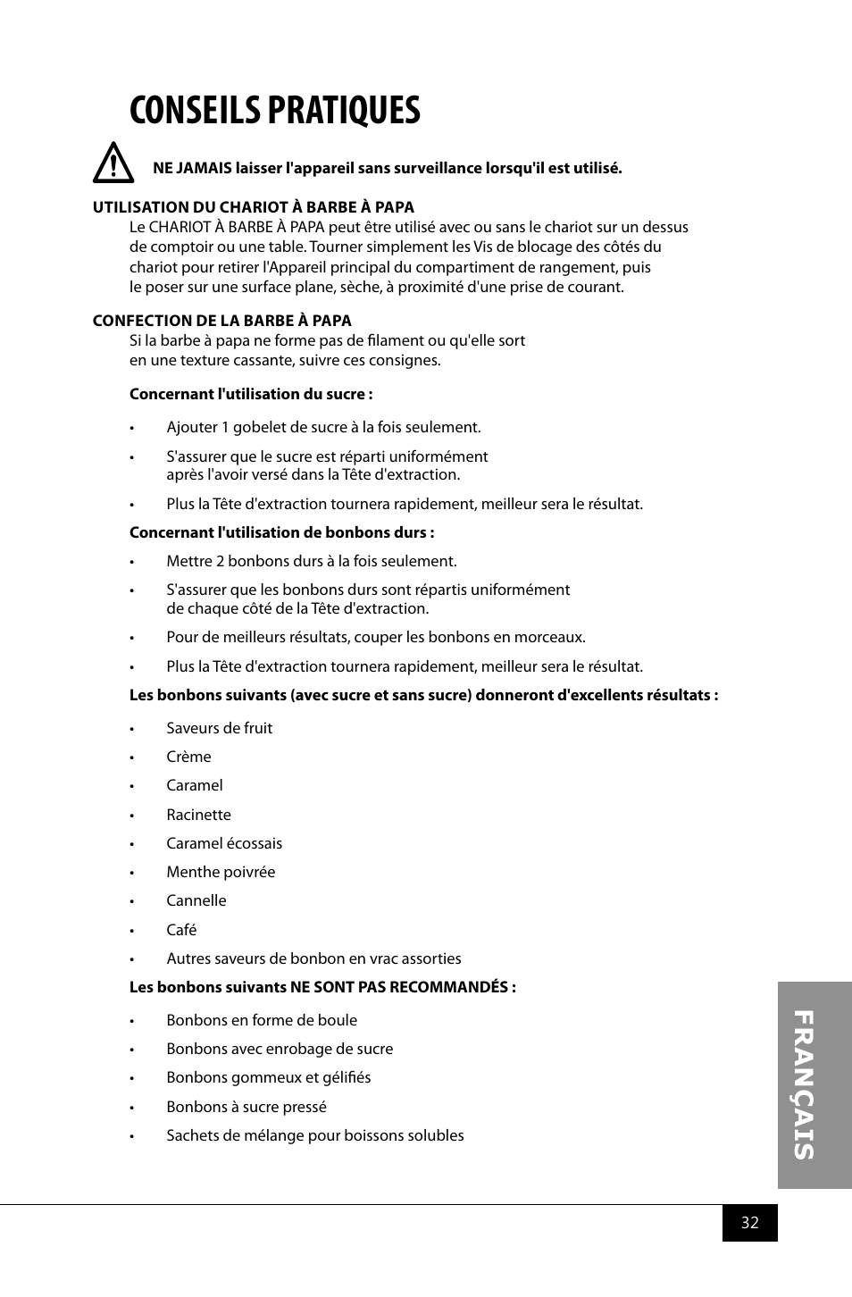 Conseils pratiques | Nostalgia Electrics CCM510 User Manual | Page 34 / 36