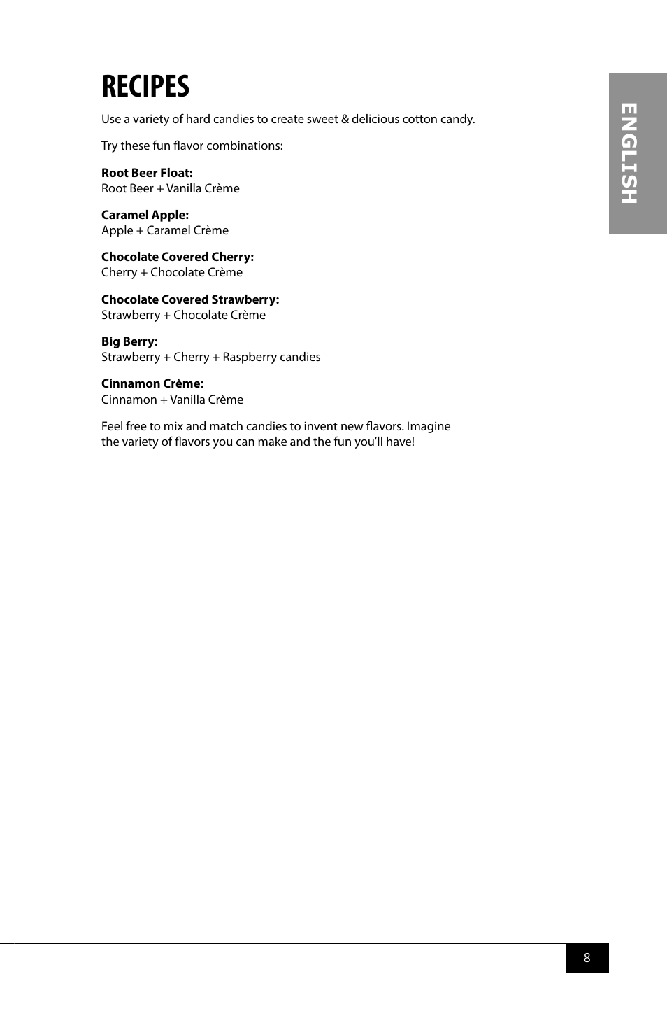 Recipes, En g li s h | Nostalgia Electrics PCM805 User Manual | Page 10 / 28