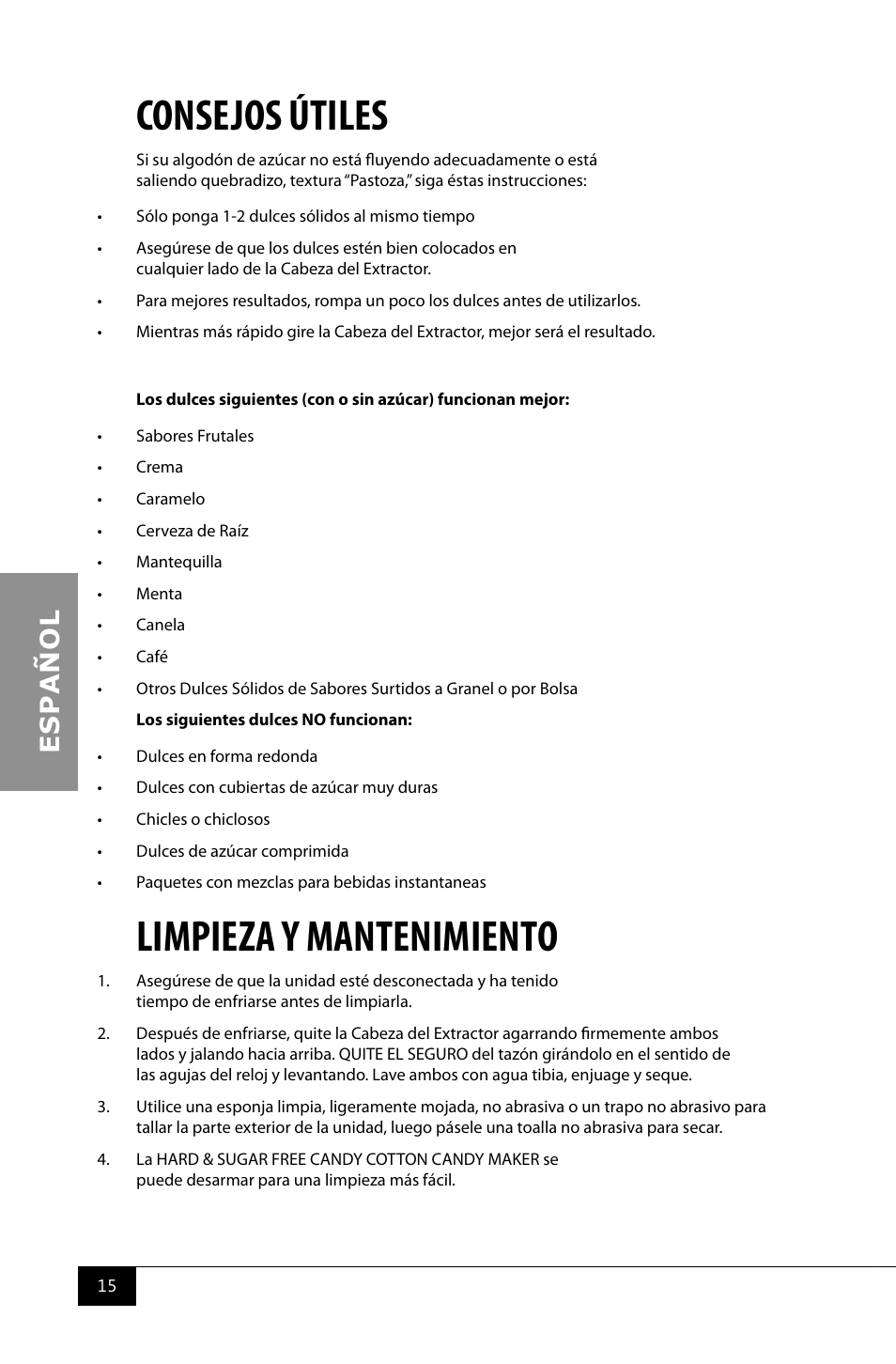 Consejos útiles, Limpieza y mantenimiento | Nostalgia Electrics PCM805 User Manual | Page 17 / 28