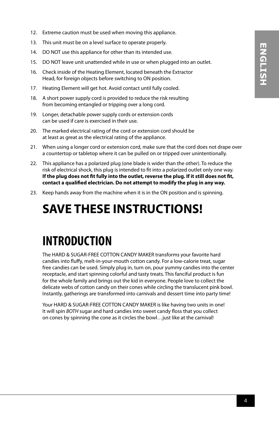Introduction, Save these instructions, En g li s h | Nostalgia Electrics PCM805 User Manual | Page 6 / 28