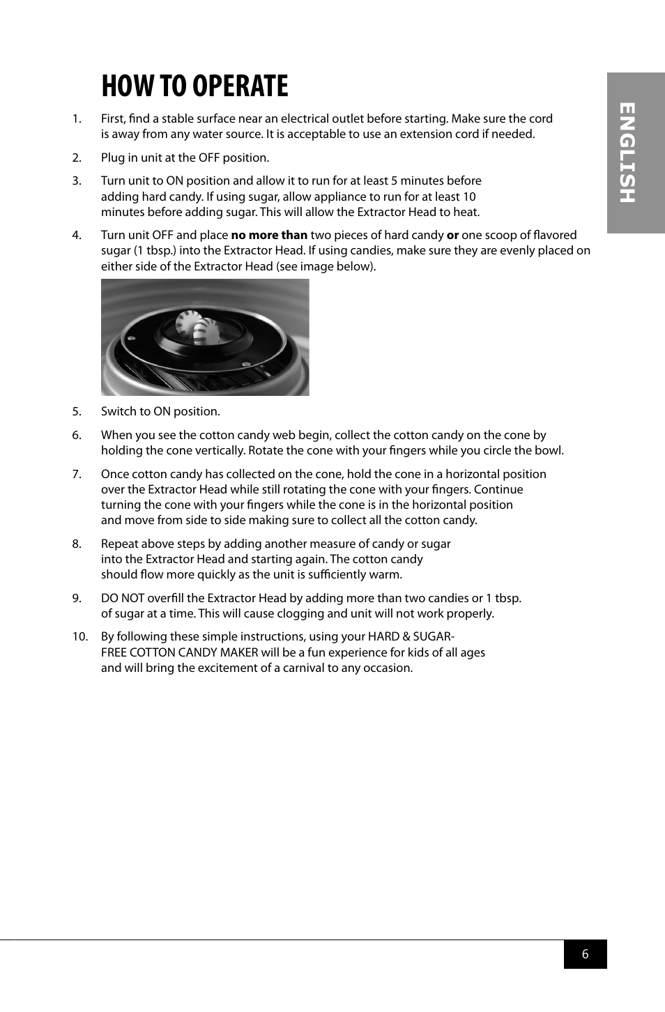 How to operate, En g li s h | Nostalgia Electrics PCM805 User Manual | Page 8 / 28