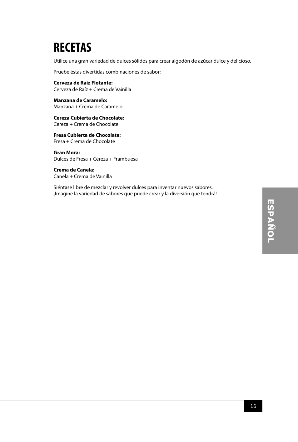 Recetas | Nostalgia Electrics PCM405 SERIES User Manual | Page 18 / 28