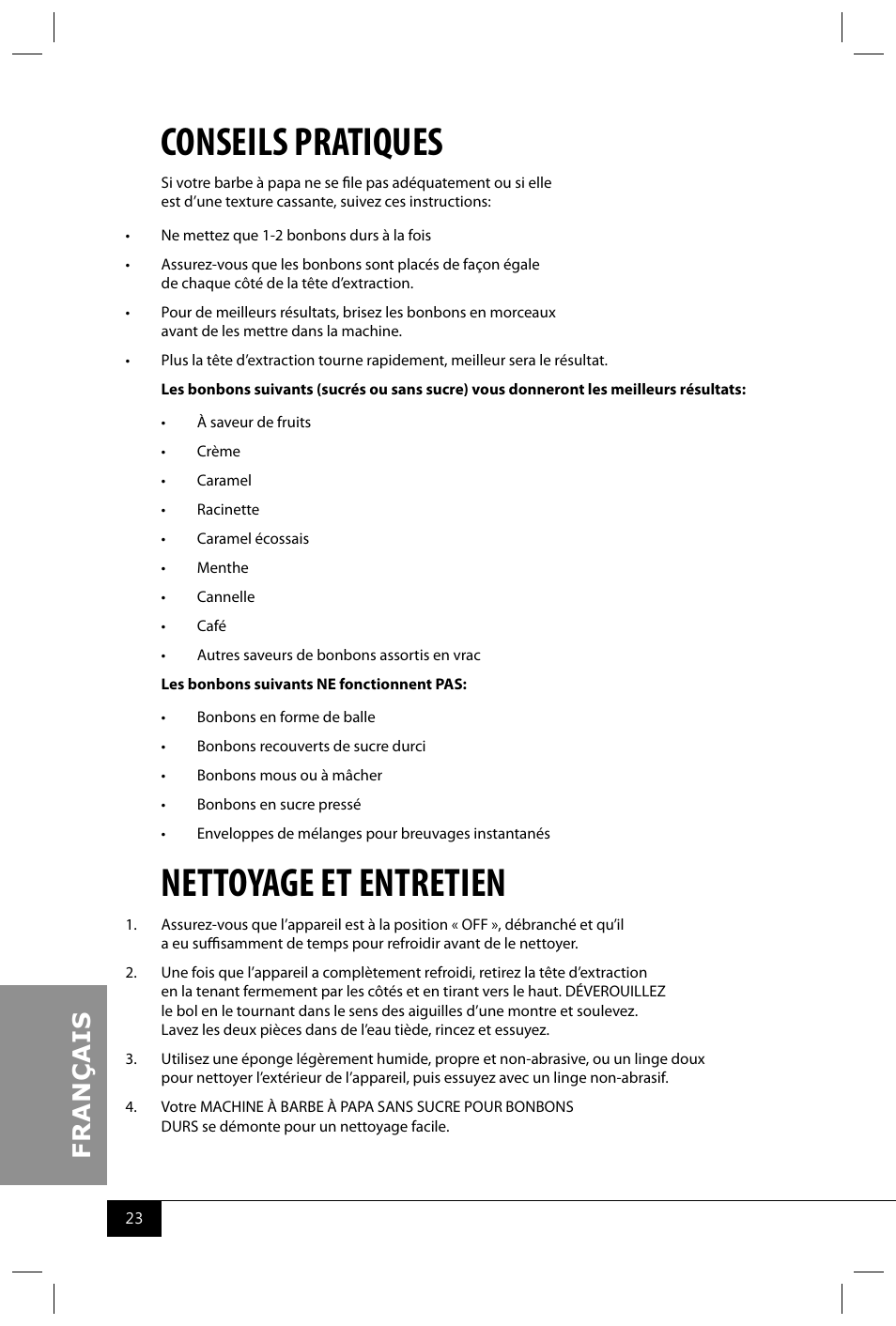 Conseils pratiques, Nettoyage et entretien | Nostalgia Electrics PCM405 SERIES User Manual | Page 25 / 28