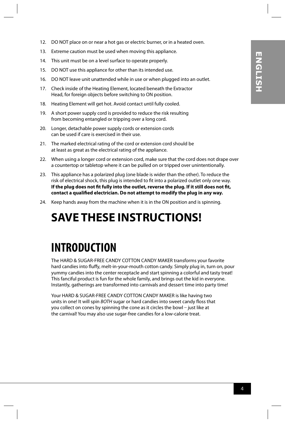 Introduction, Save these instructions, En g li s h | Nostalgia Electrics PCM405 SERIES User Manual | Page 6 / 28