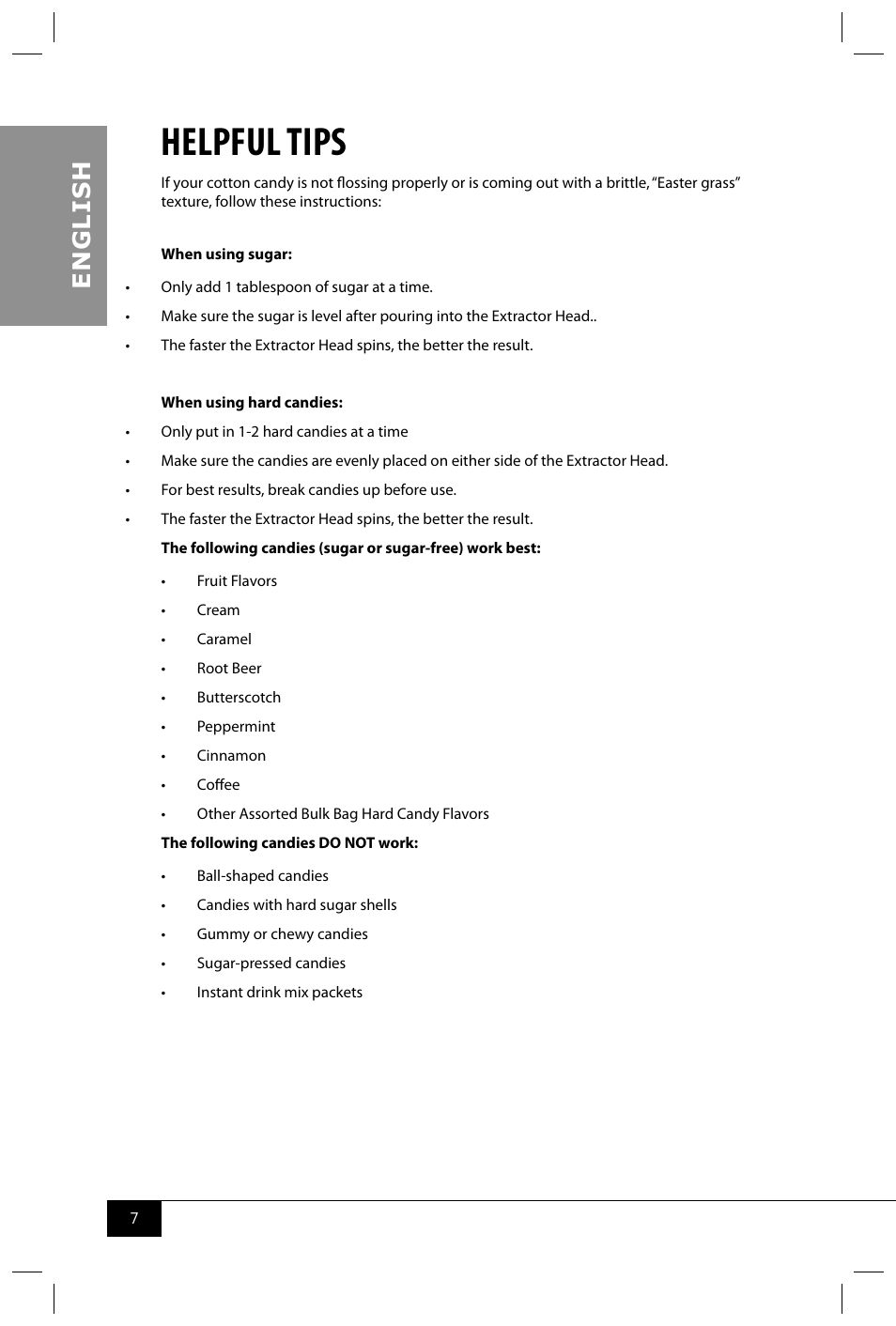 Helpful tips, En g li s h | Nostalgia Electrics PCM405 SERIES User Manual | Page 9 / 28