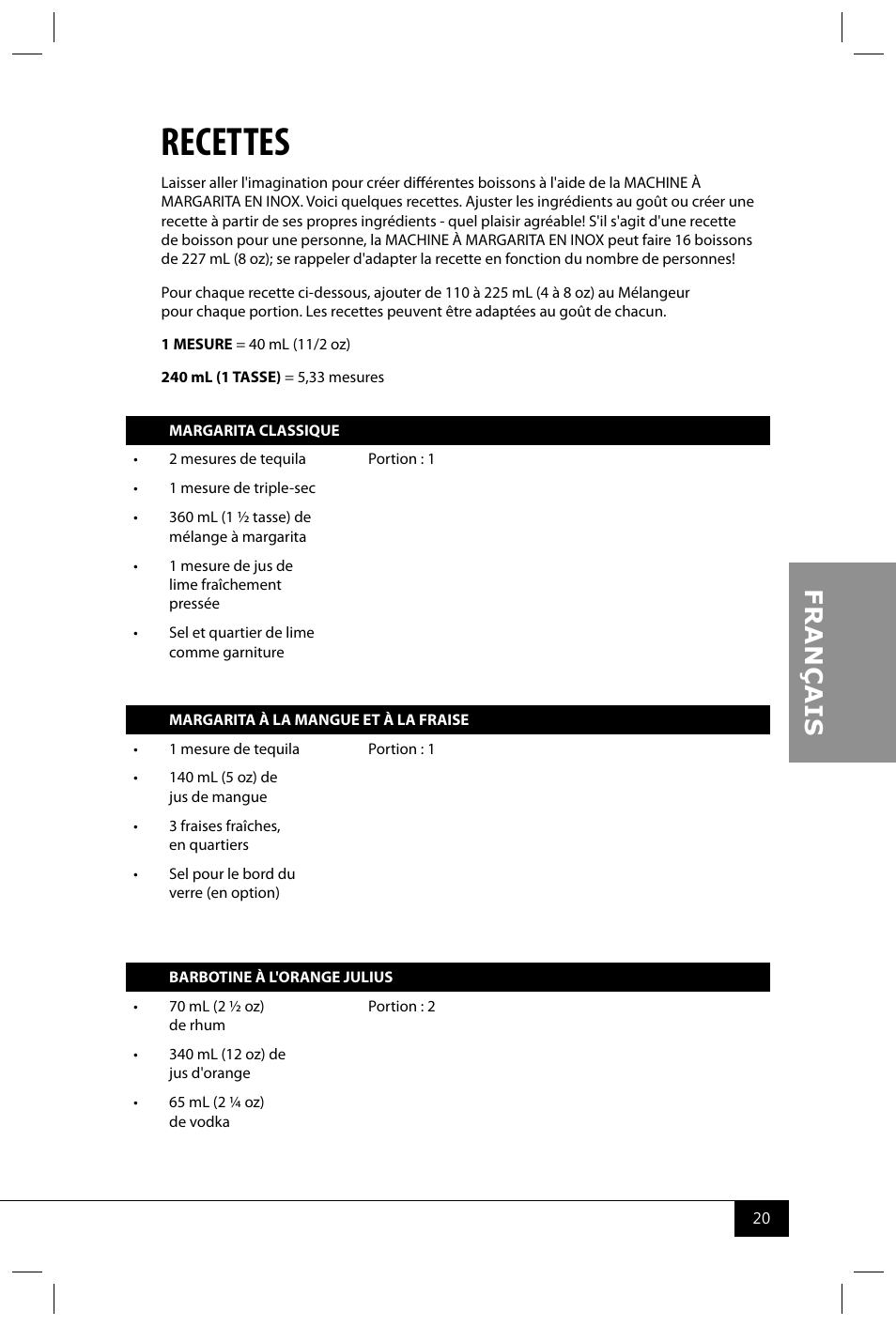 Recettes | Nostalgia Electrics MSB600 SERIES User Manual | Page 22 / 37