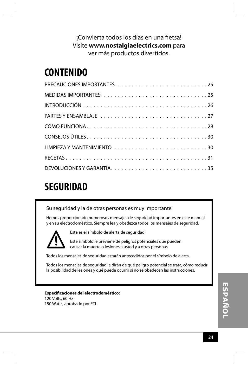 Nostalgia Electrics MSB600 SERIES User Manual | Page 26 / 37