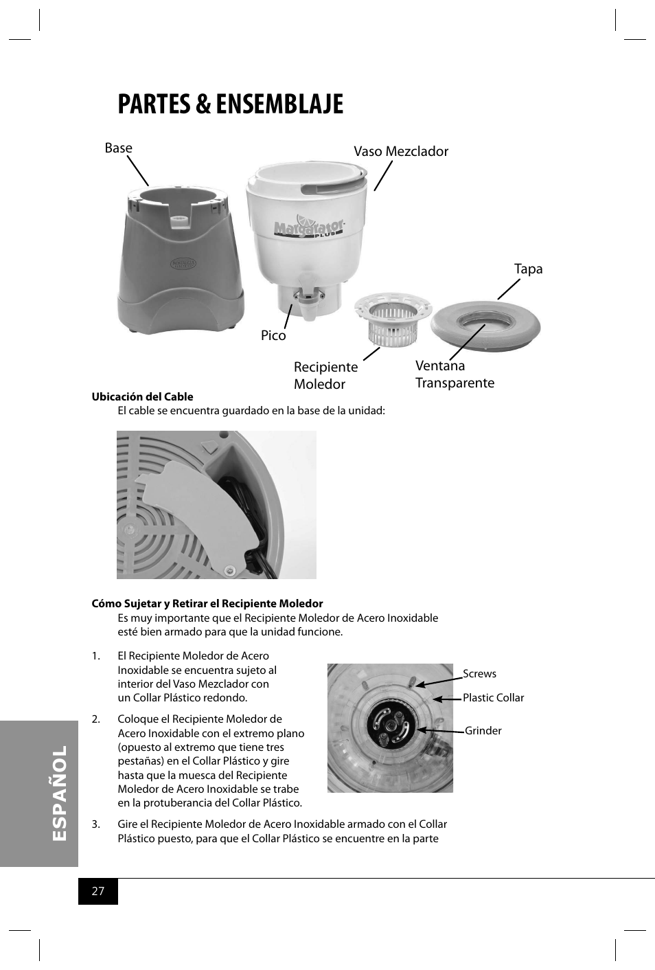 Partes & ensemblaje | Nostalgia Electrics MSB600 SERIES User Manual | Page 29 / 37